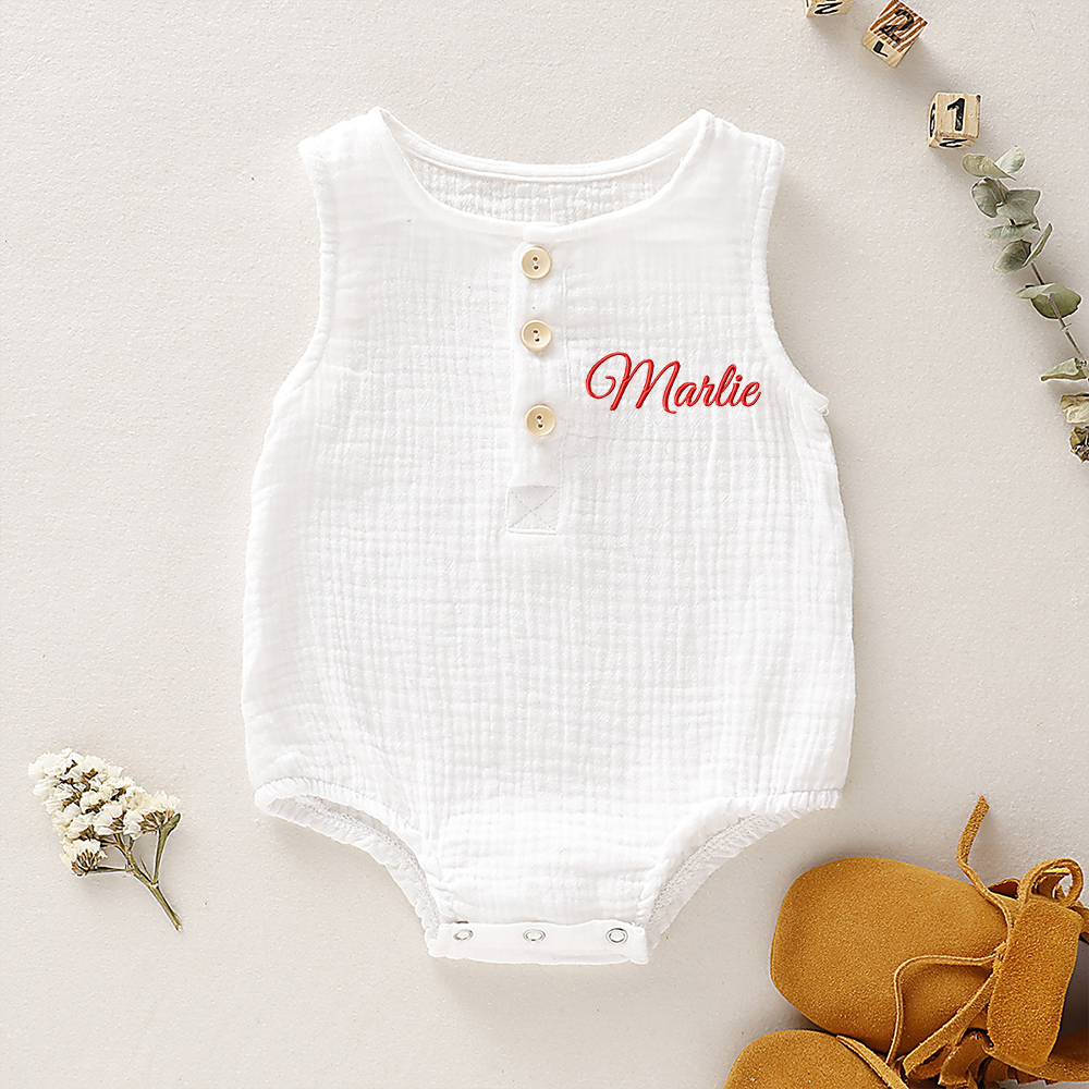 Personalized Embroidery Baby Organic Cotton Muslin Romper | inRomper34