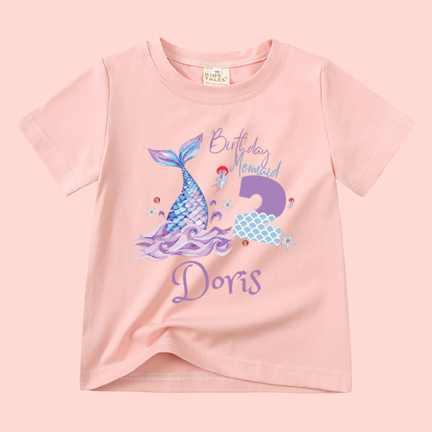 Personalized Girls Lovely Mermaid Birthday T-Shirt | inTee15
