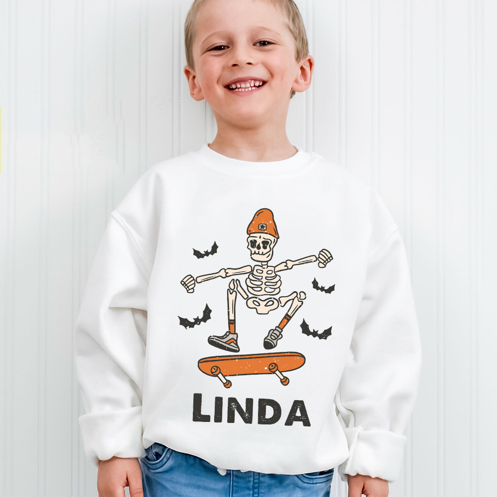 Personalized Kid Halloween Skeleton Party Sweatshirt | inSweatshirt76