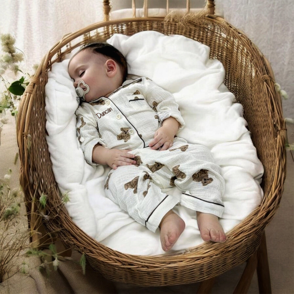 Personalized Kids Cotton Muslin Teddy Pajamas Set | inSet66
