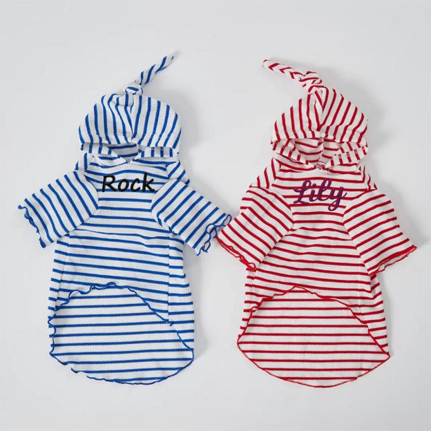 Personalized Embroidered Name Striped Waffle Knit Dog Hoodie | inCloth31