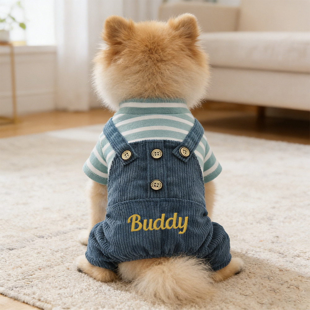 Personalized Embroidered Name Pet Striped Pet Overalls | inCloth52
