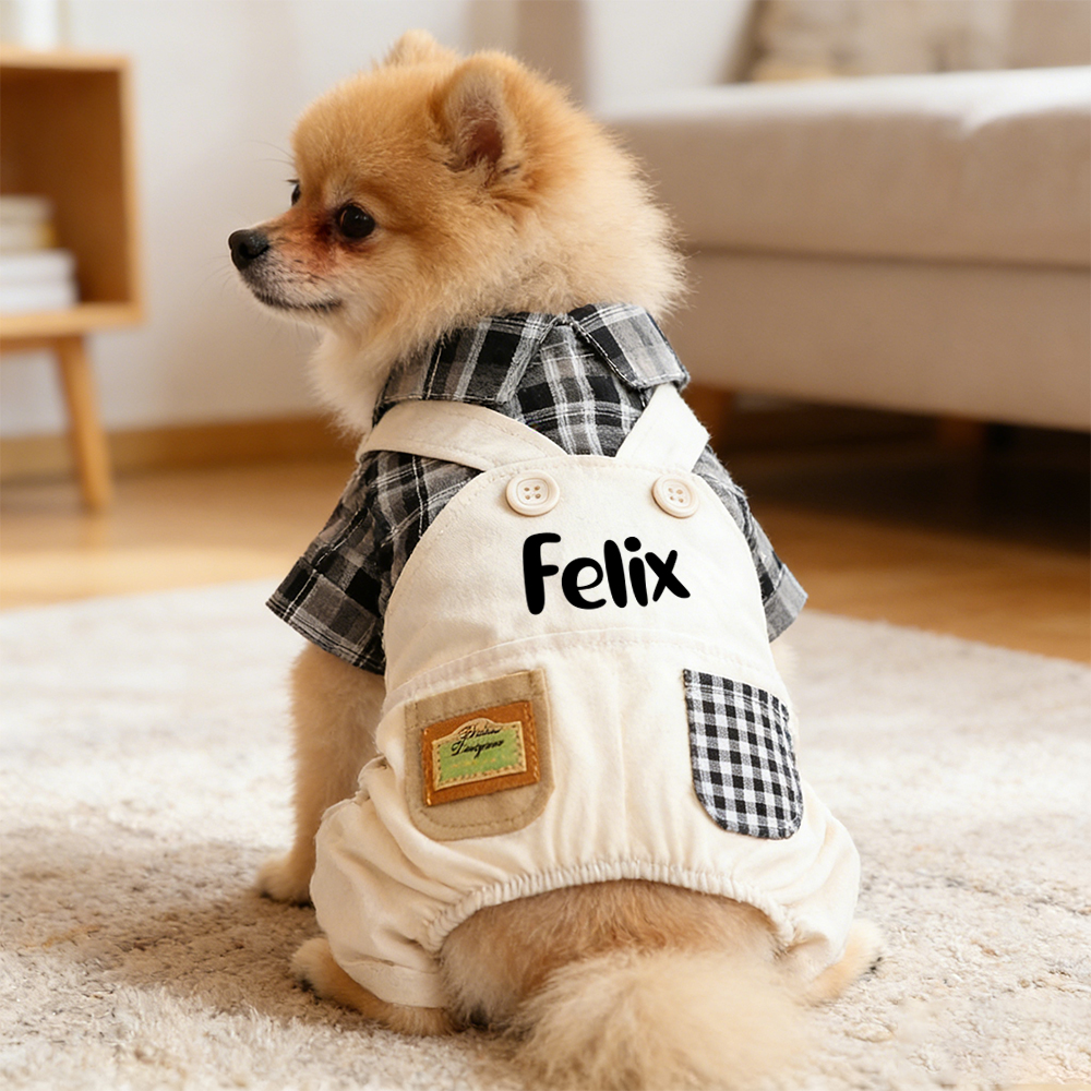 Personalized Name Pet Stylish plaid pet overalls | inCloth53