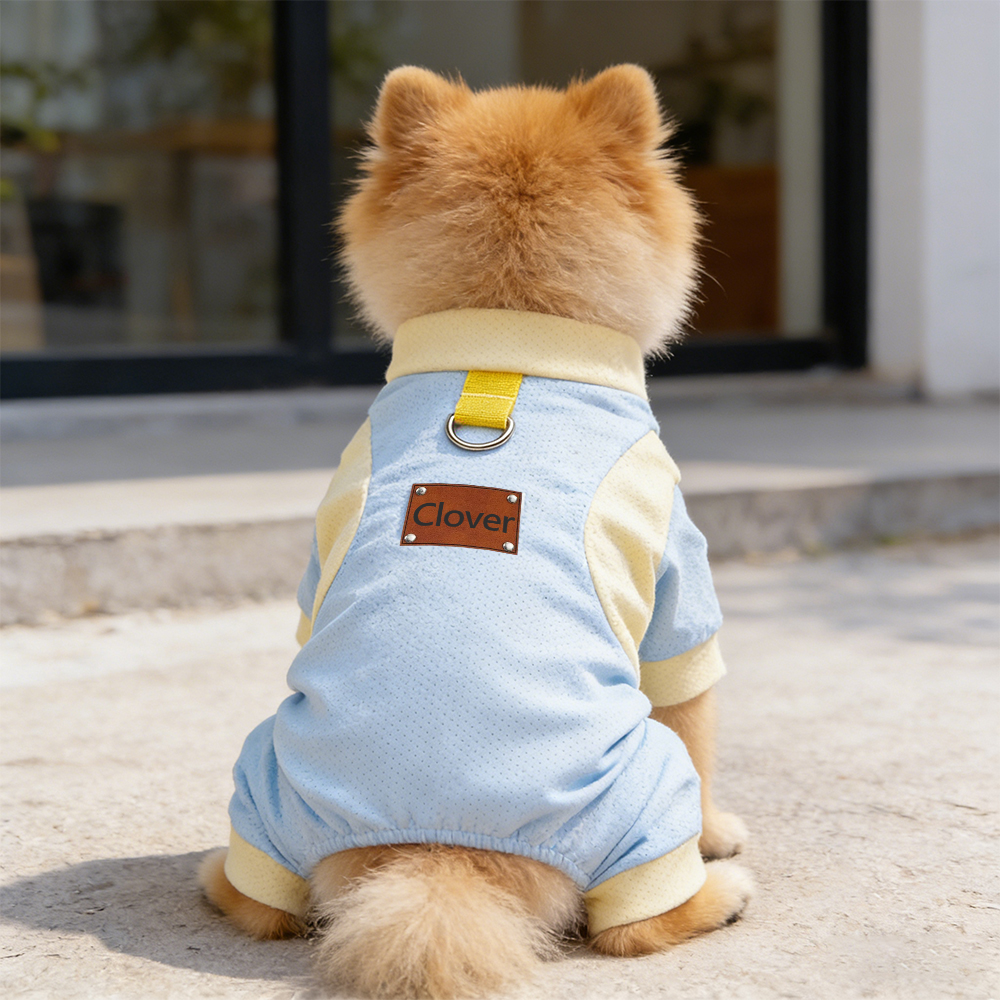 Personalized Leather Patch Name Breathable Summer Pet Jumpsuit  | inCloth64