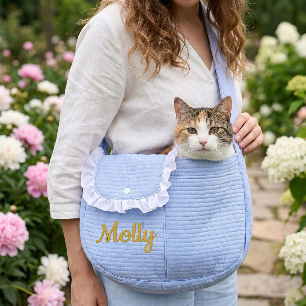 Personalized  Embroidered Name Quilted Cotton Pet Sling Carrier | inAccs38