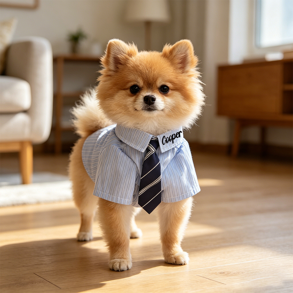 Personalized Name Striped Dog Shirt With Tie  | inCloth98