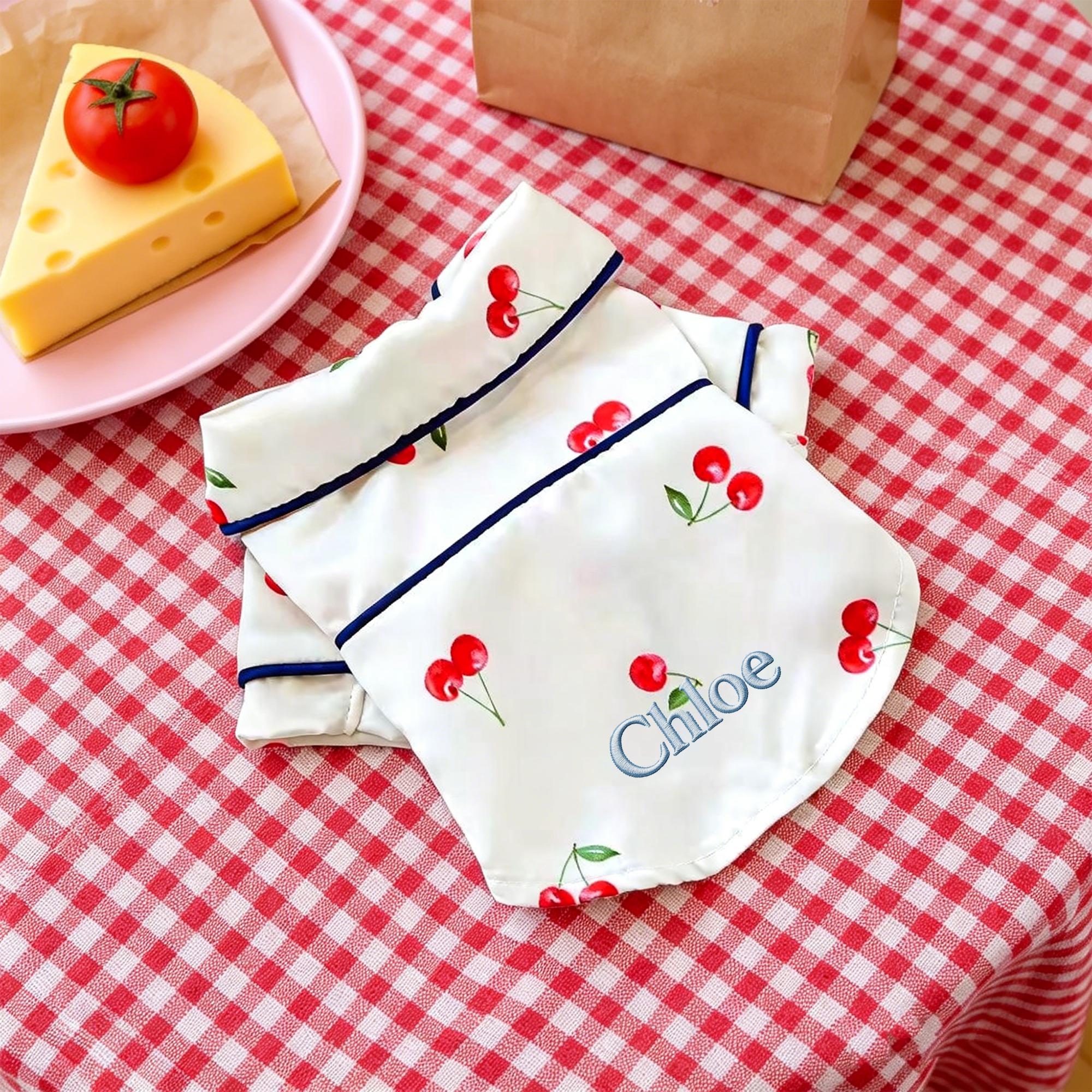 Personalized Embroidered Pet Cherry Print Pajamas | inCloth107