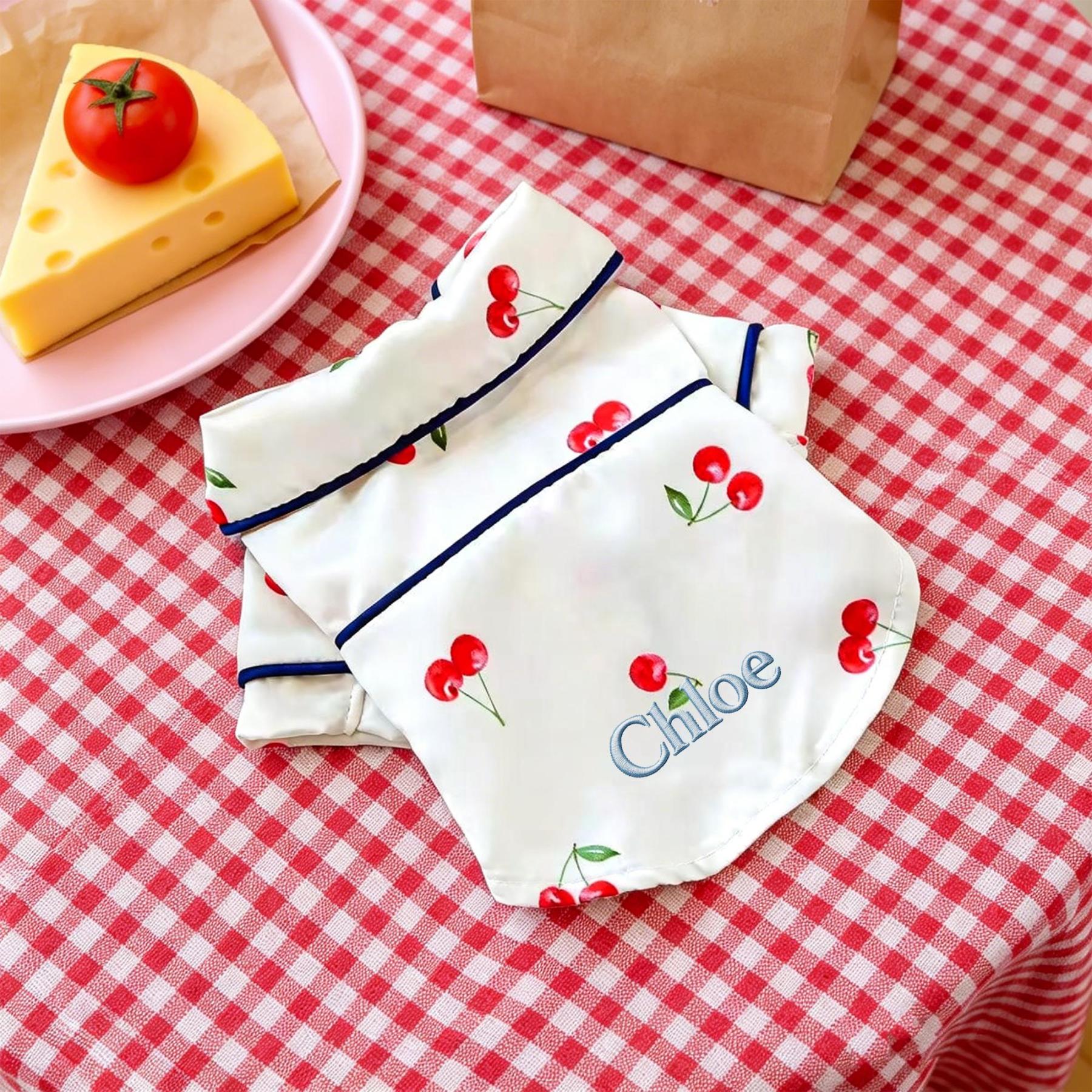 Personalized Embroidered Pet Cherry Print Pajamas | inCloth107