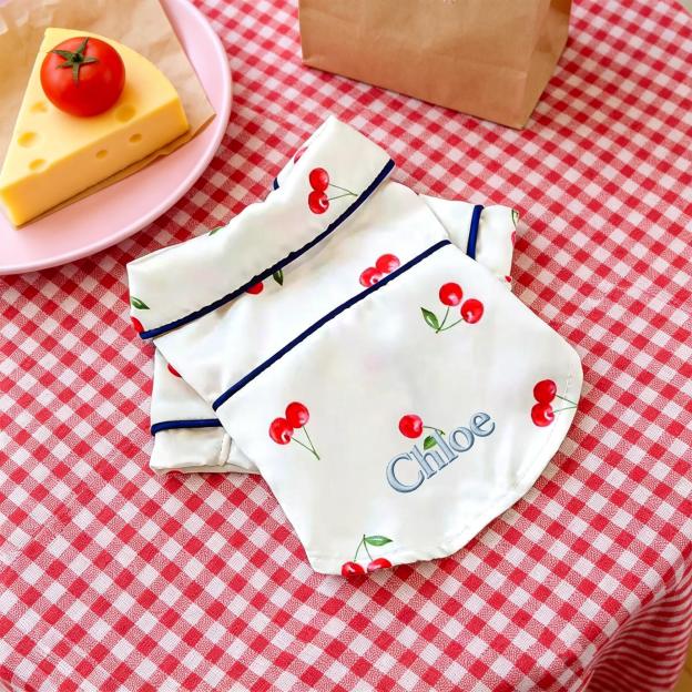 Personalized Embroidered Pet Cherry Print Pajamas | inCloth107