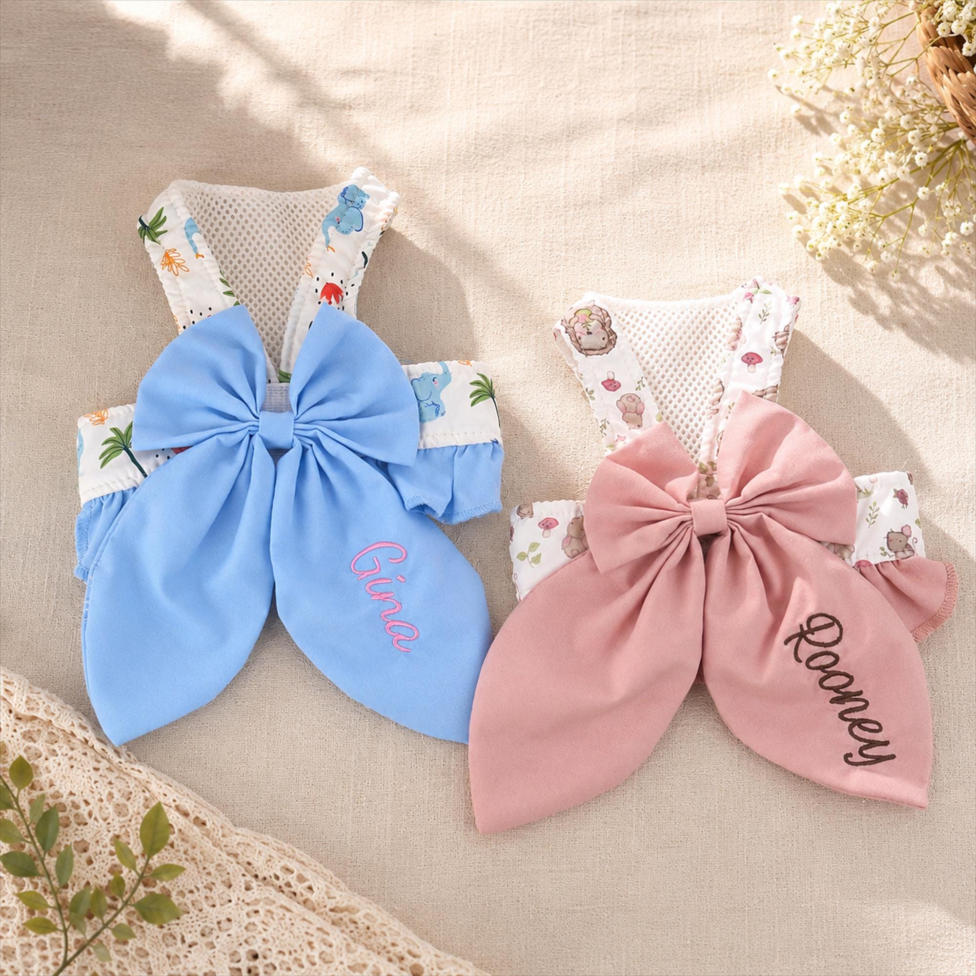 Personalized Name Embroidered Pet Bowknot Chest Harness Leash | inAccs63