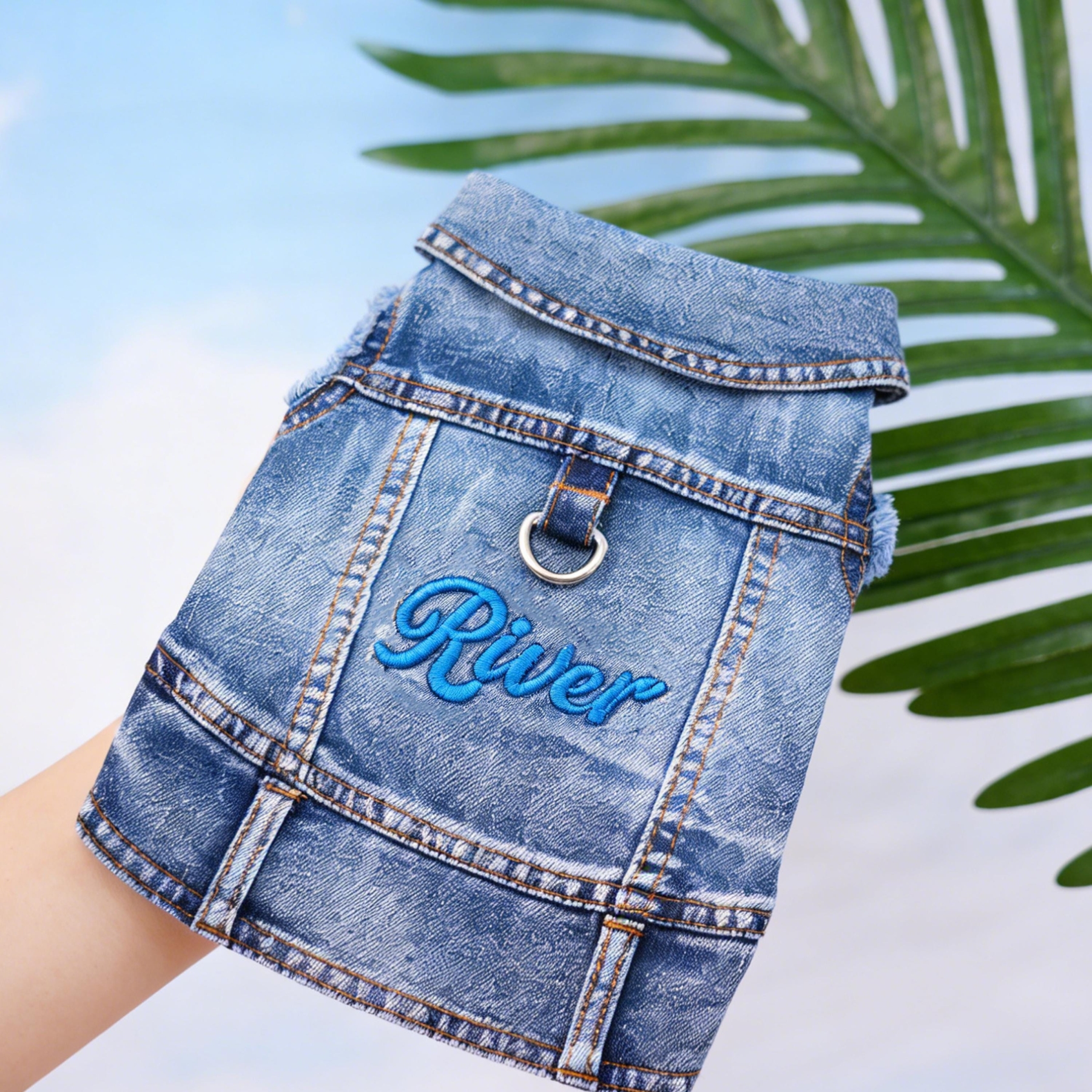 Personalized Embroidered Name Pet Denim Vest | inCloth63