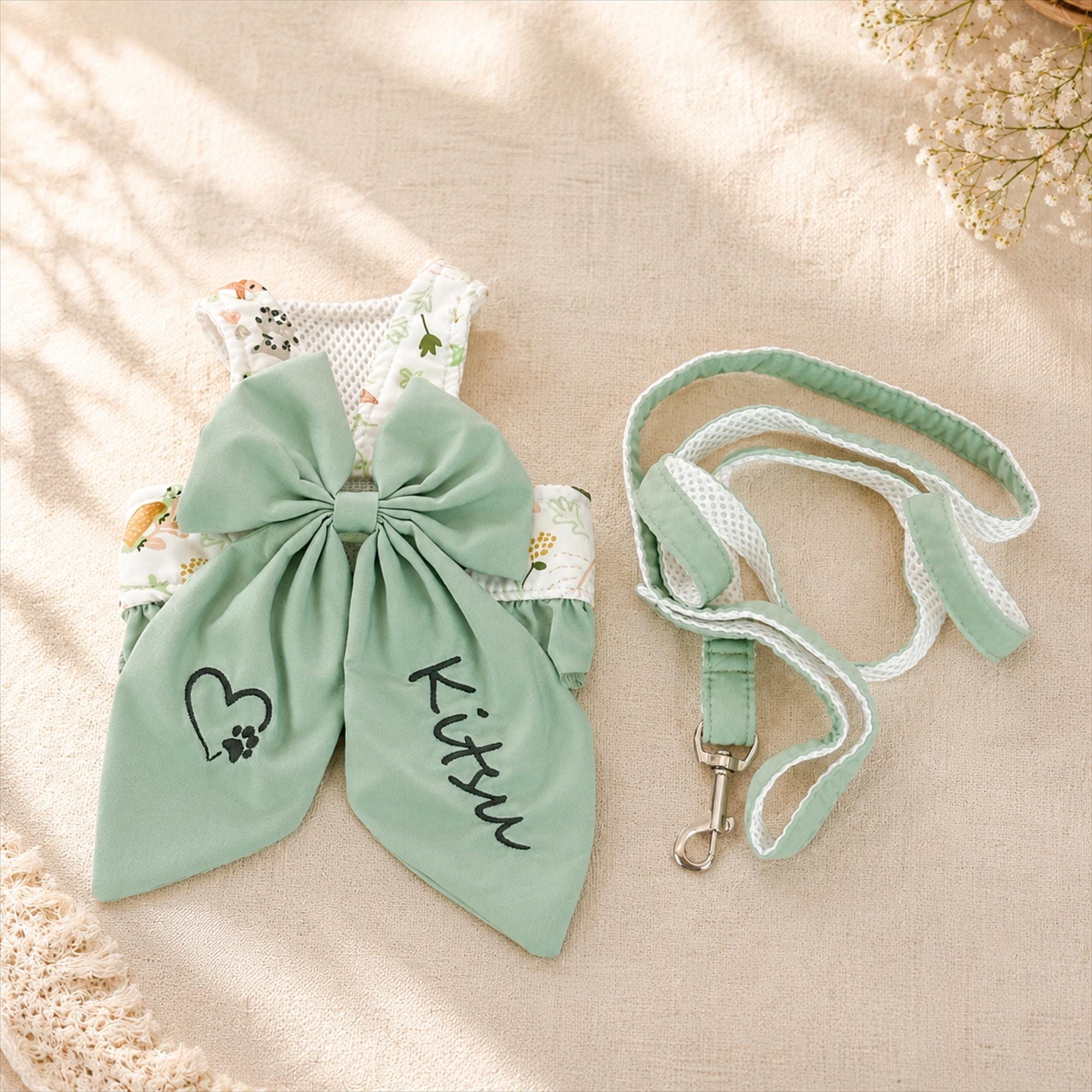 Personalized Name Embroidered Pet Bowknot Chest Harness Leash | inAccs63