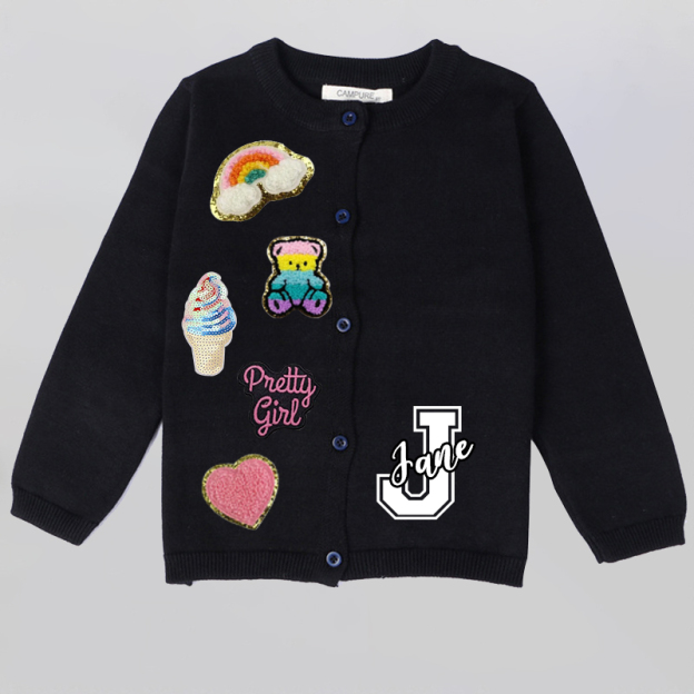 Personalized Hand Patch Color Kids Button Cardigan | inSweater07