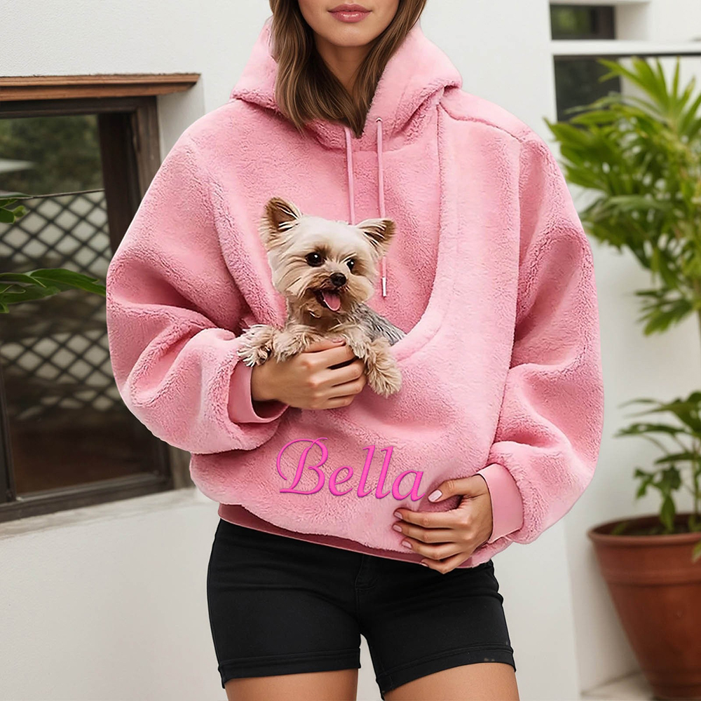 Personalized Embroidered Name Cozy Pet Carrier Fleece Hoodie | KKCloth330