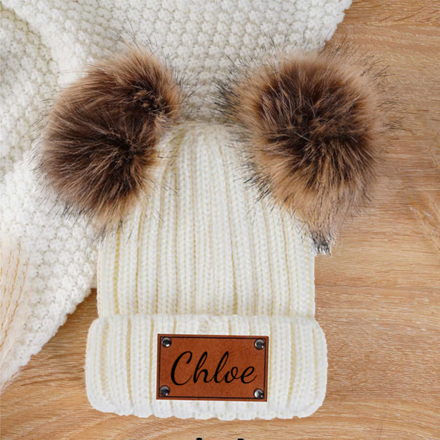 Personalized Leather Patch Pom Pom Hat for Comfort & Unique | HSKid26