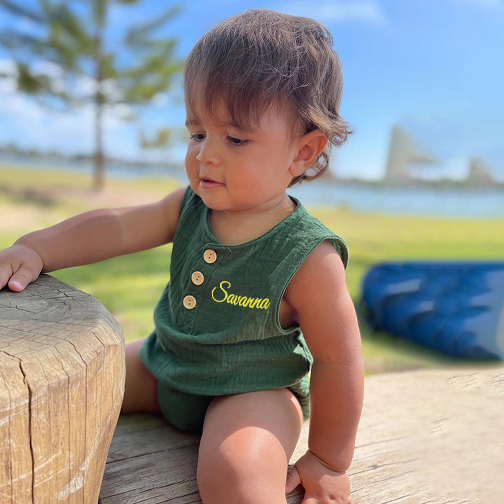 Personalized Embroidery Baby Organic Cotton Muslin Romper | inRomper34