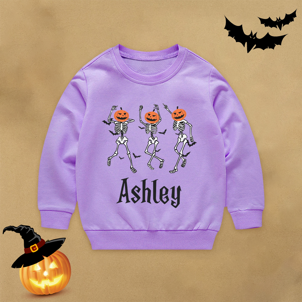 Personalized Kid Halloween Skeleton Party Sweatshirt | inSweatshirt76