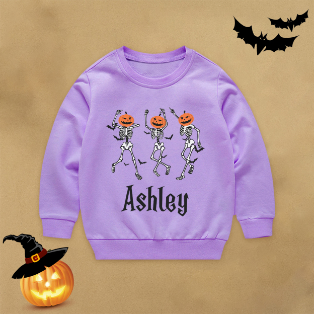 Personalized Kid Halloween Skeleton Party Sweatshirt | inSweatshirt76