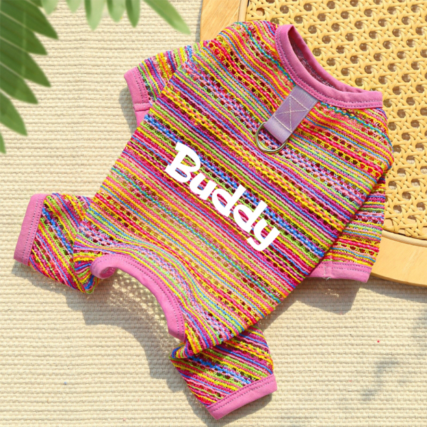 Personalized Name Striped Dog Jumpsuit | inCloth47
