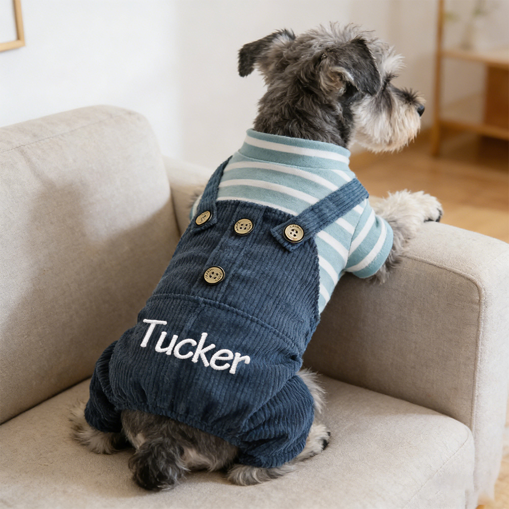 Personalized Embroidered Name Pet Striped Pet Overalls | inCloth52