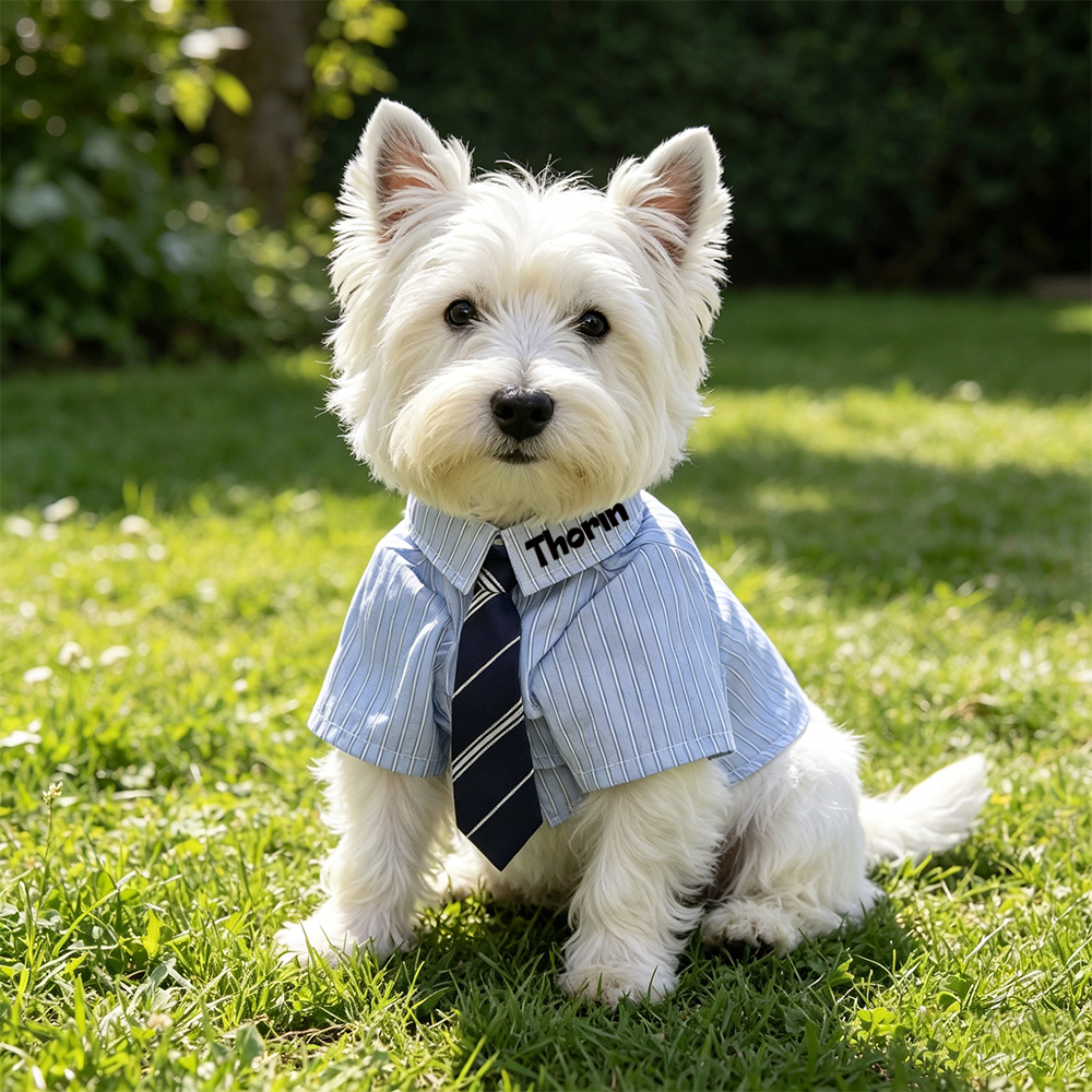 Personalized Name Striped Dog Shirt With Tie  | inCloth98