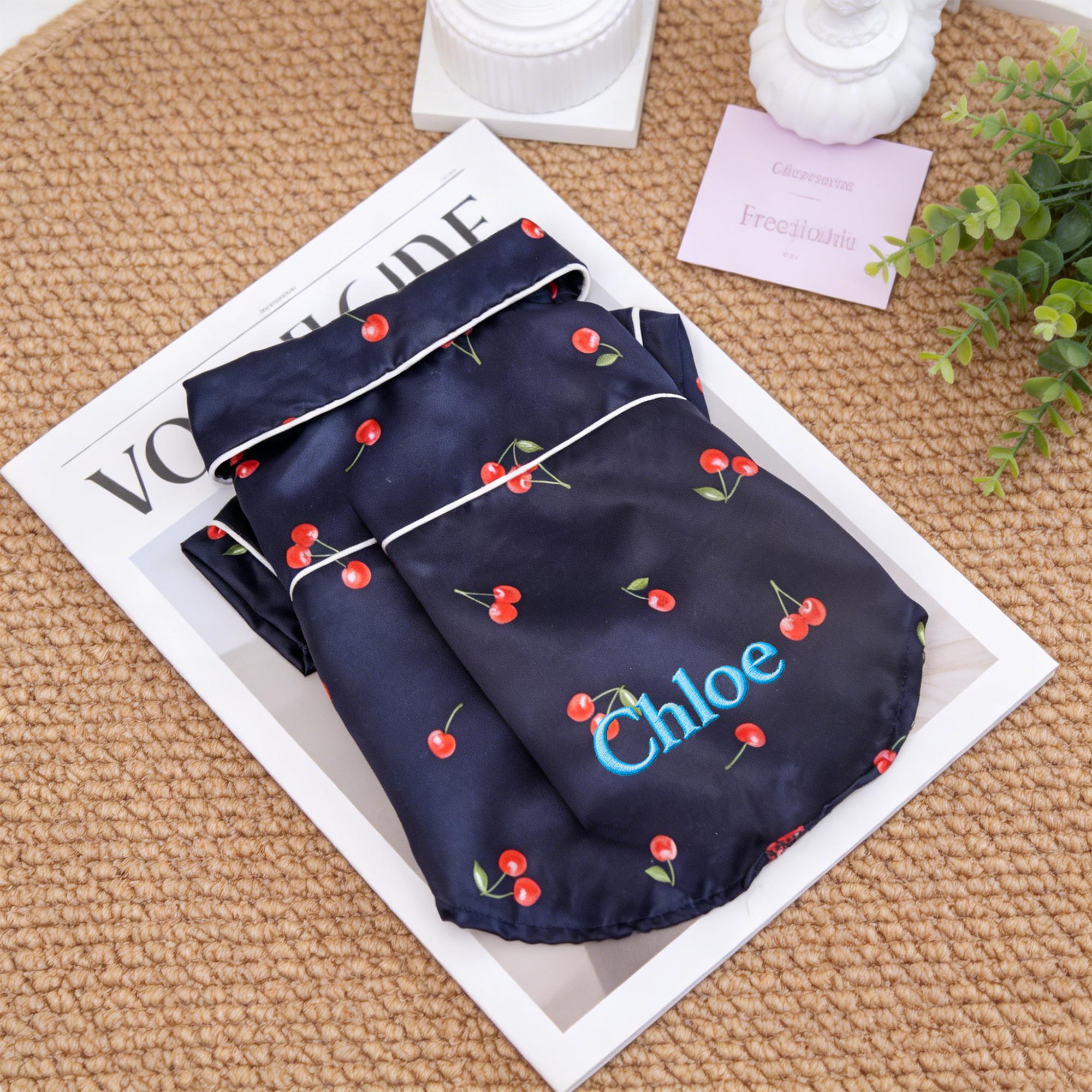 Personalized Embroidered Pet Cherry Print Pajamas | inCloth107