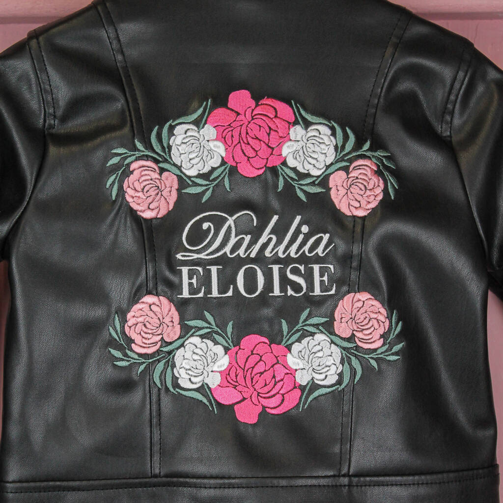 Personalized Embroidery Kids Floral Wreath Leather Jacket | Injacket36