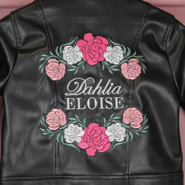 Personalized Embroidery Kids Floral Wreath Leather Jacket | Injacket36
