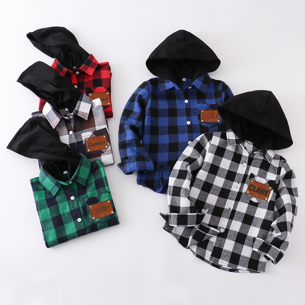 Personalized Leather Patch Kids Flannel Jacket with Hat | inJacket40