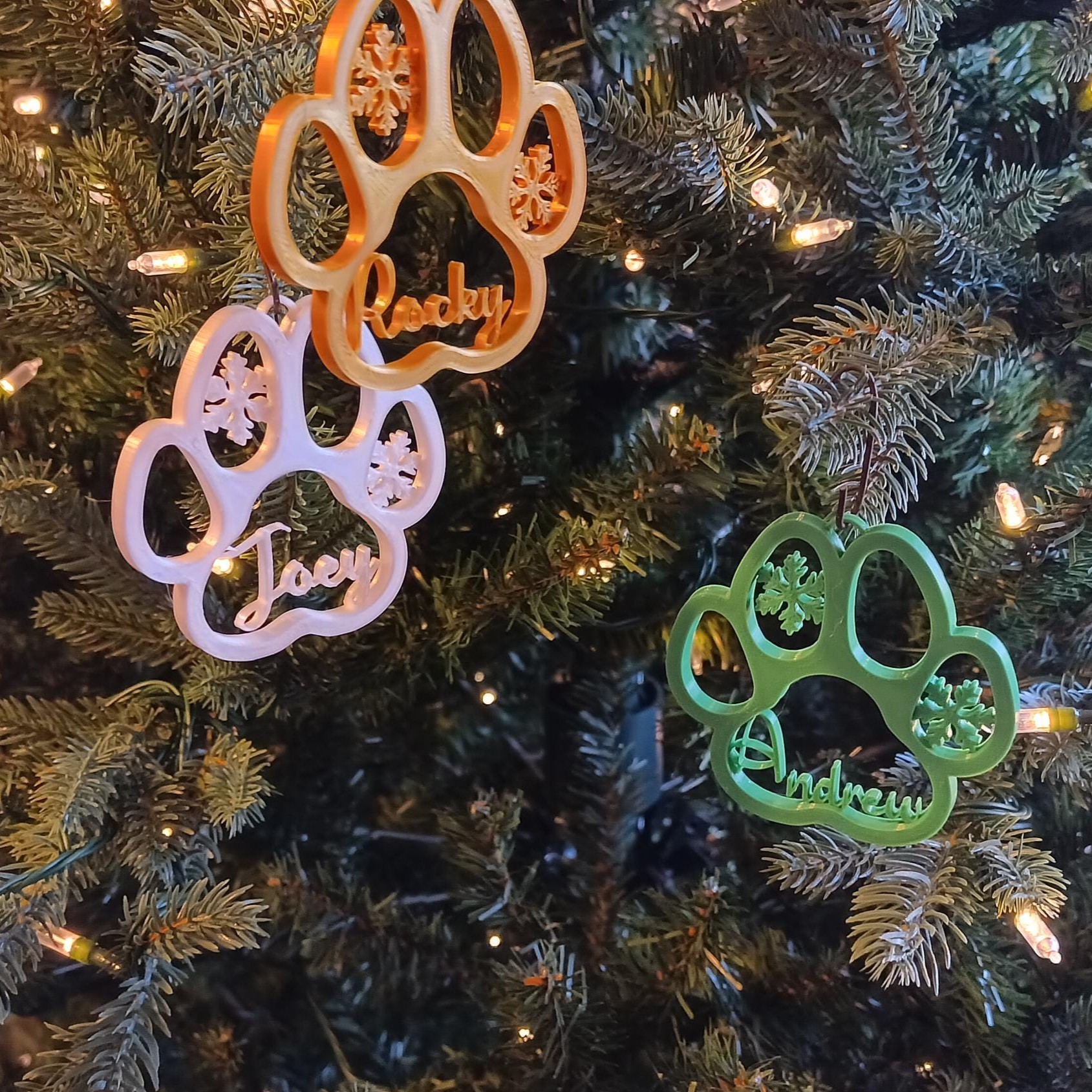 Personalized 3D Printed Christmas Cat Dog Paw Ornament | inAccs60