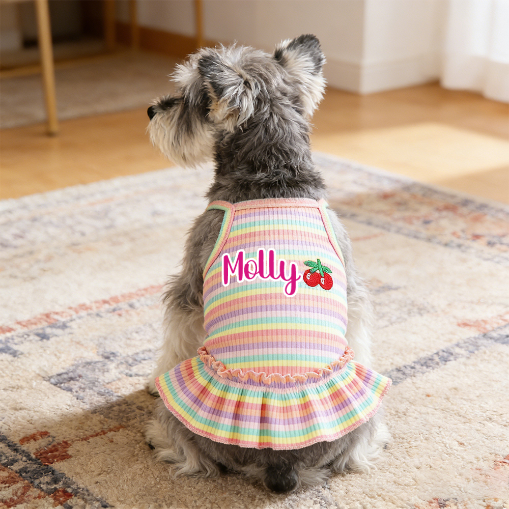 Personalized Name Pet Summer Rainbow Striped Dress | inCloth69