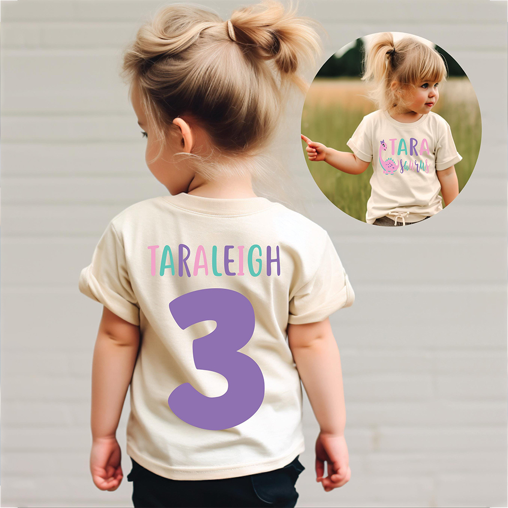 Personalized Cute Dinosaur Girl Birthday T-Shirt | inBirth17