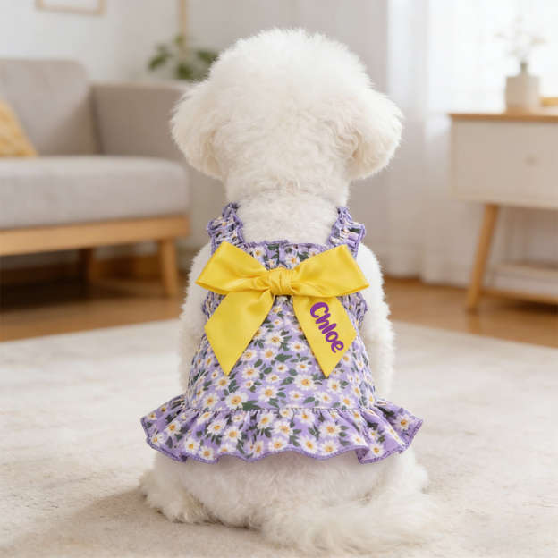 Personalized Floral Bowknot Pet Dress | inCloth12