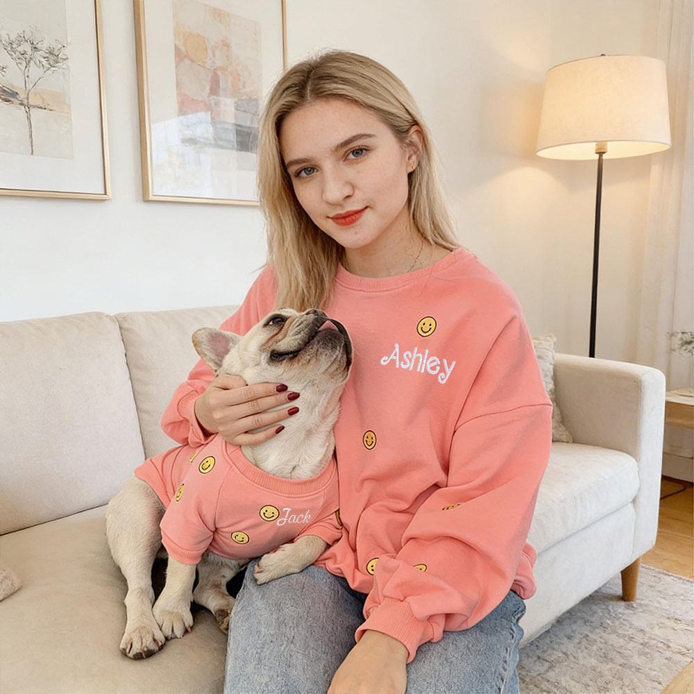 Personalized Embroidered Name Mom and Dog Matching Sweatshirts | inCloth28