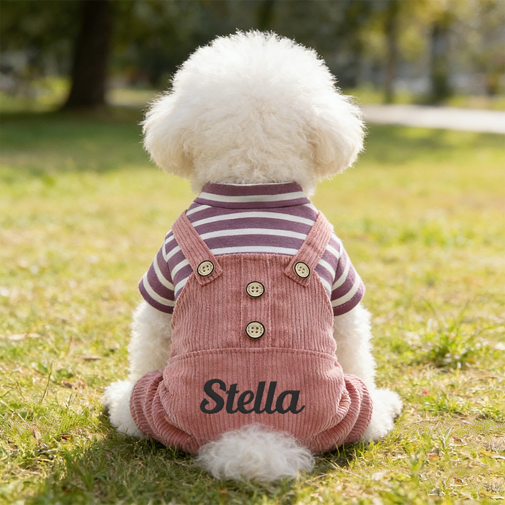 Personalized Embroidered Name Pet Striped Pet Overalls | inCloth52