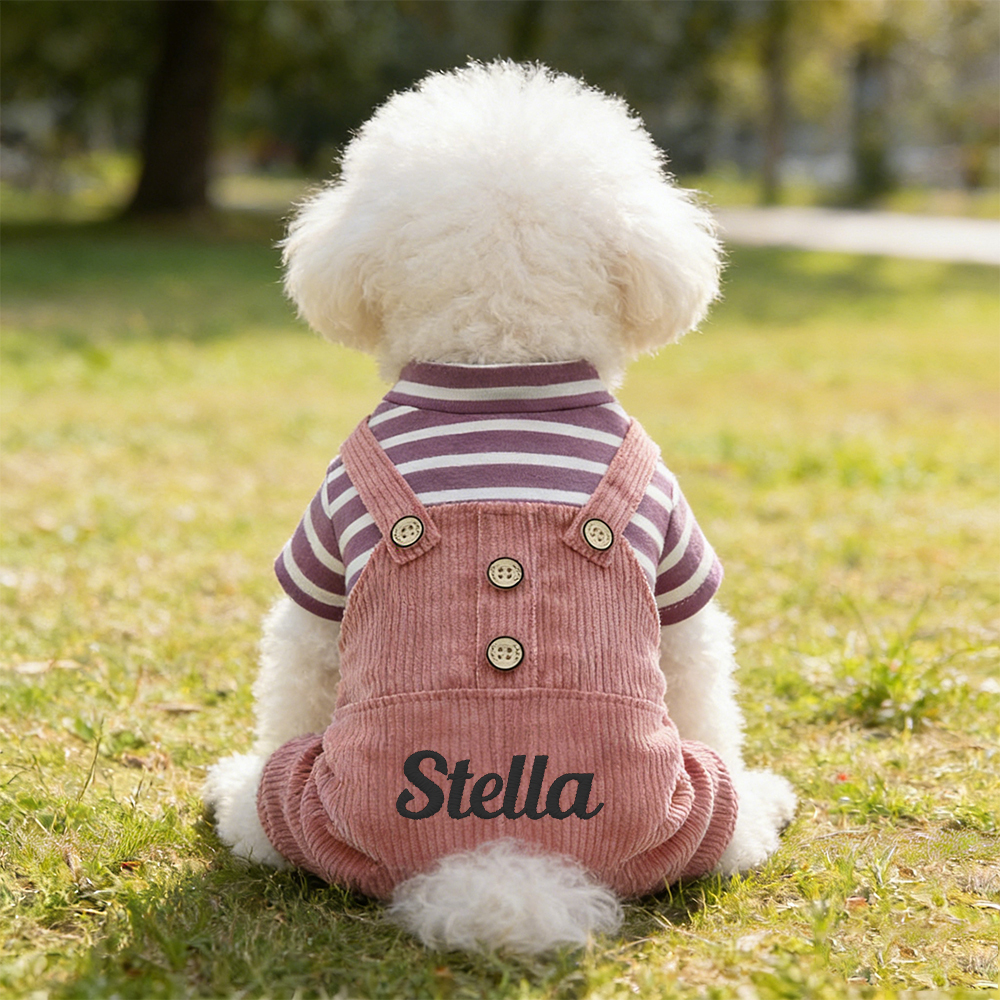 Personalized Embroidered Name Pet Striped Pet Overalls | inCloth52