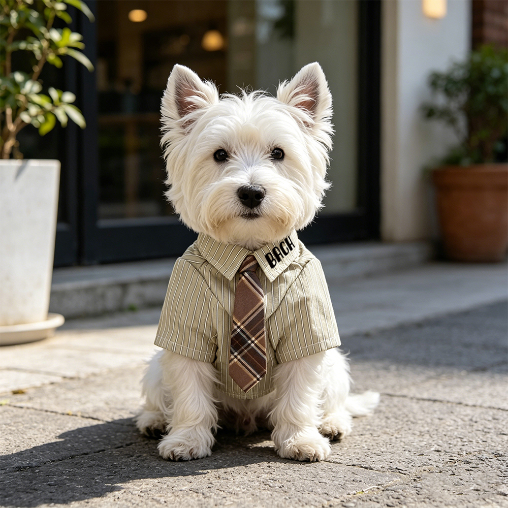 Personalized Name Striped Dog Shirt With Tie  | inCloth98