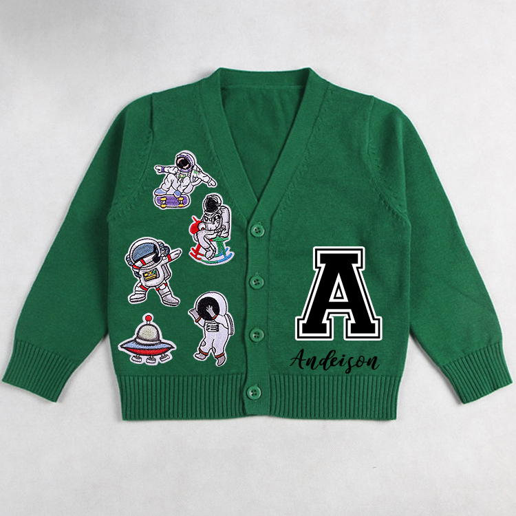 Personalized Hand Patch Color Kids Button Cardigan | inSweater05