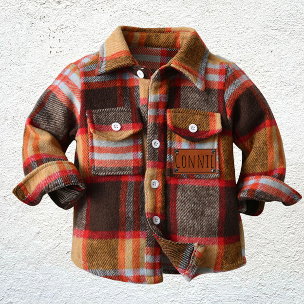 Personalized Leather Patch Kids Flannel Jacket | inJacket15