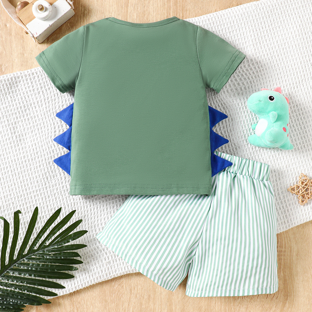 Personalized Baby Boys Dinosaur Embroidered Horns T-Shirt Shorts Outfit Set | CWBaby191