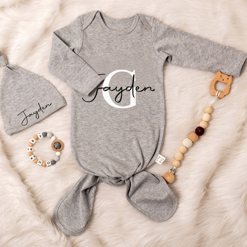 Personalized Cozy Newborn Gown with Knotted Hat | inRomper22