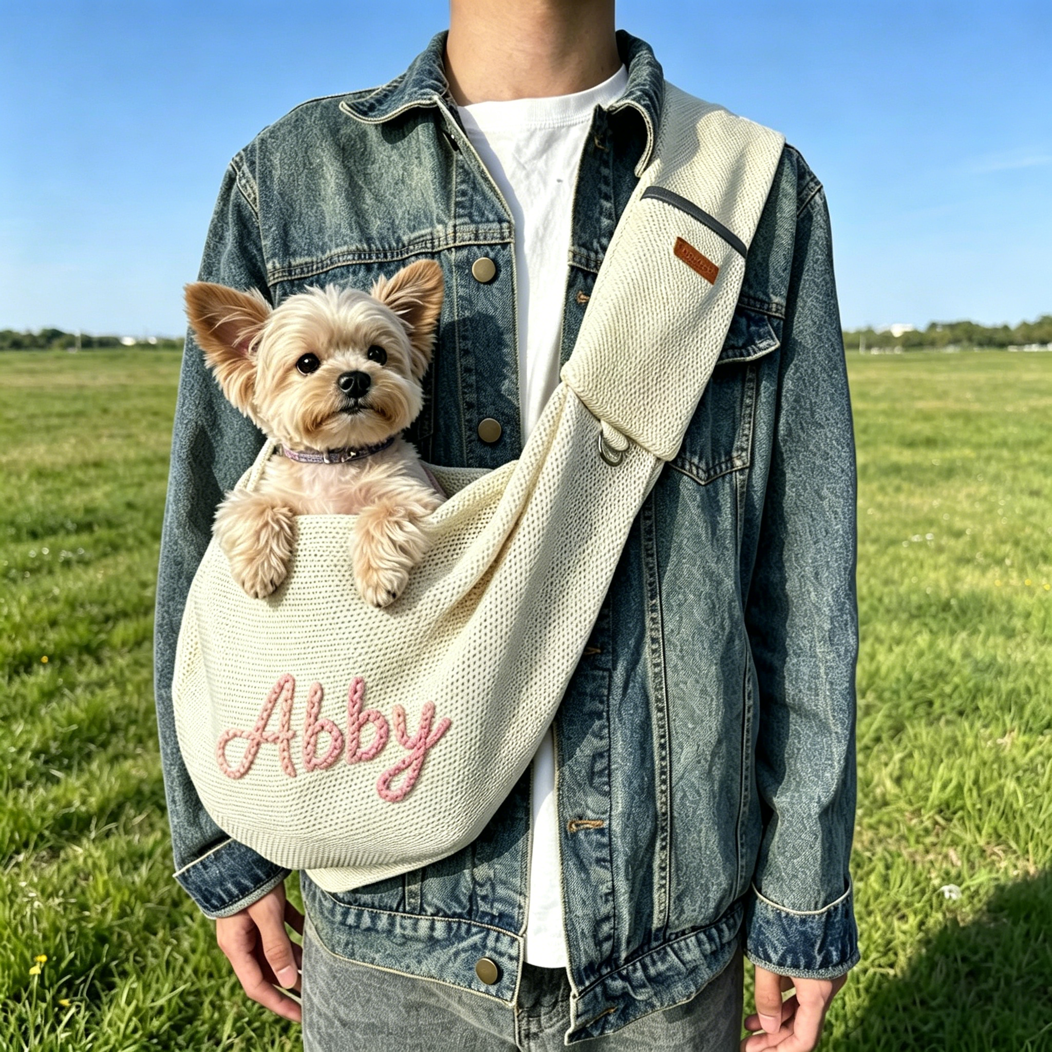Personalized Hand-Embroidered Breathable Mesh Pet Carrier | inBag92