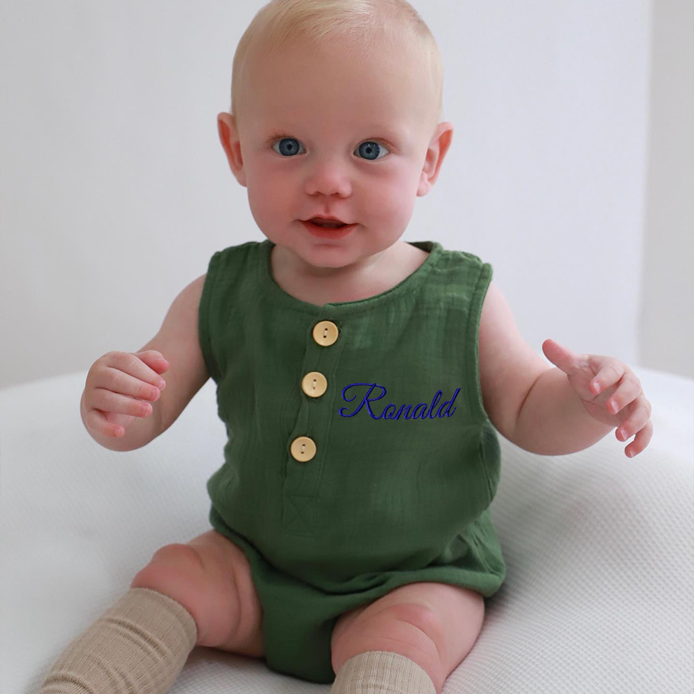 Personalized Embroidery Baby Organic Cotton Muslin Romper | inRomper34