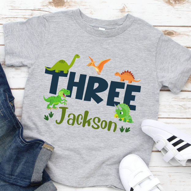 Personalized Kid Jurassic Dinosaur Party Birthday T-Shirt | inTee18