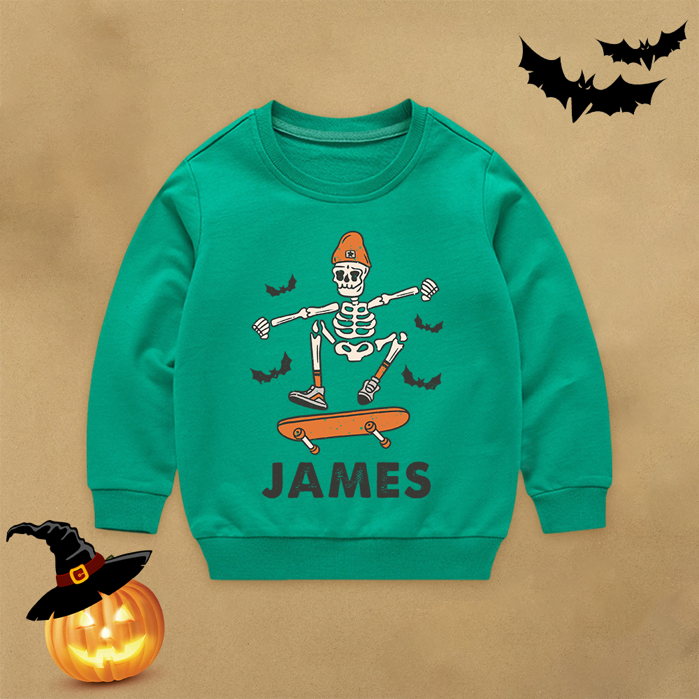 Personalized Kid Halloween Skeleton Party Sweatshirt | inSweatshirt76