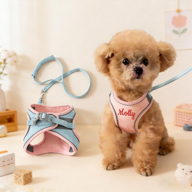 Personalized Embroidered Name Pet Harness with Leash | inAccs09