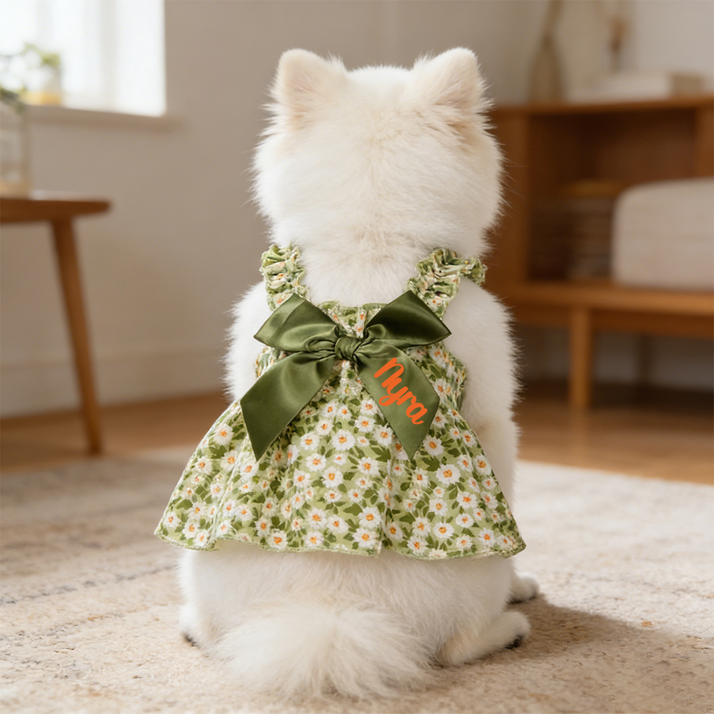 Personalized Floral Bowknot Pet Dress | inCloth12