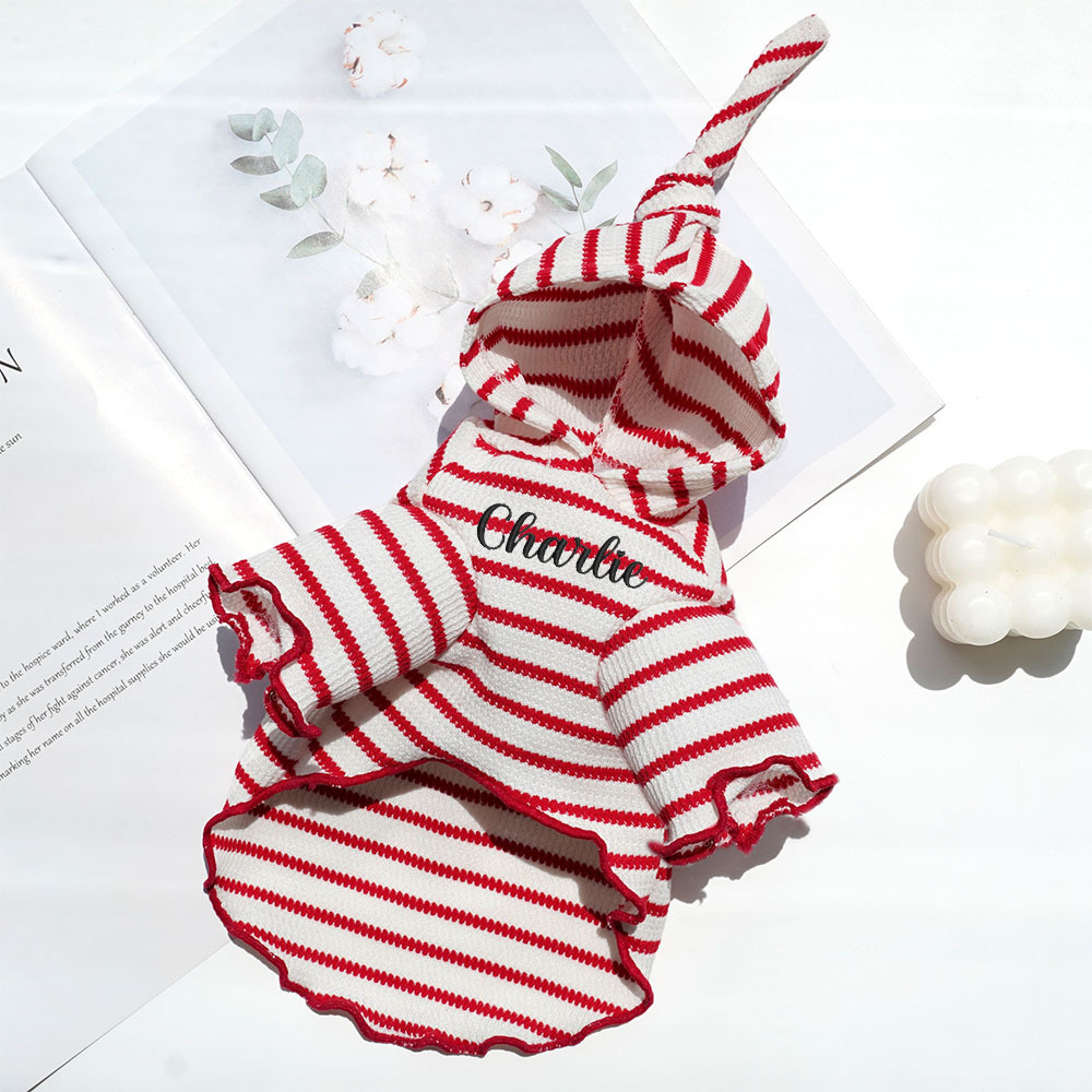 Personalized Embroidered Name Striped Waffle Knit Dog Hoodie | inCloth31