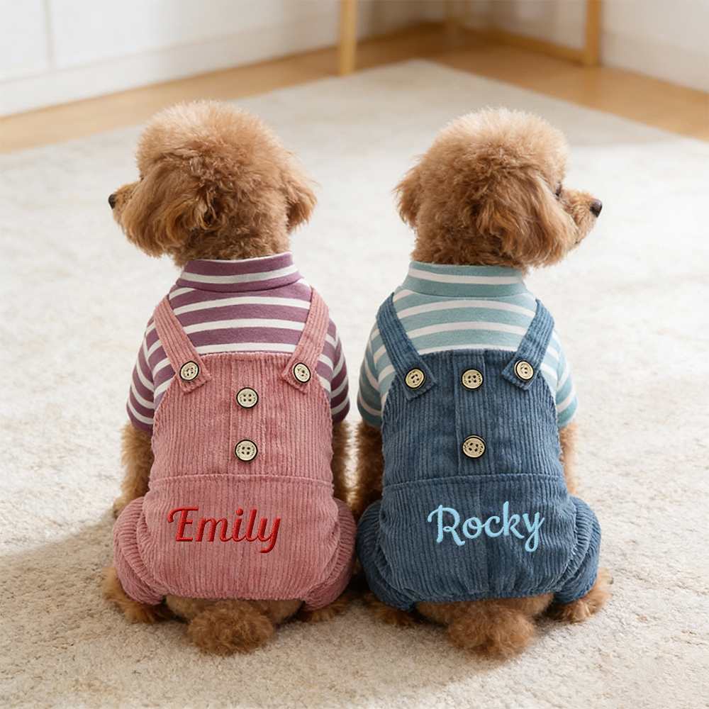 Personalized Embroidered Name Pet Striped Pet Overalls | inCloth52