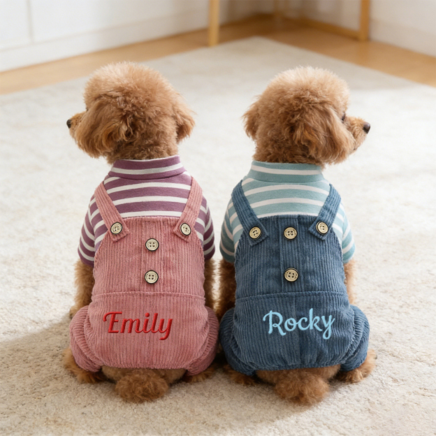 Personalized Embroidered Name Pet Striped Pet Overalls | inCloth52